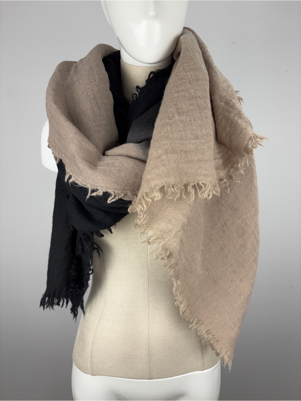 Aritzia Wilfred Gloomy Days Ombre Wool Blanket Scarf Dark Oatmeal Black
